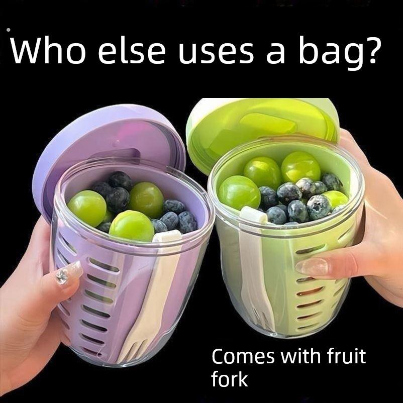 水果杯早餐沙拉杯带叉便携式排水双层外卖野餐盒密封沙拉水果杯