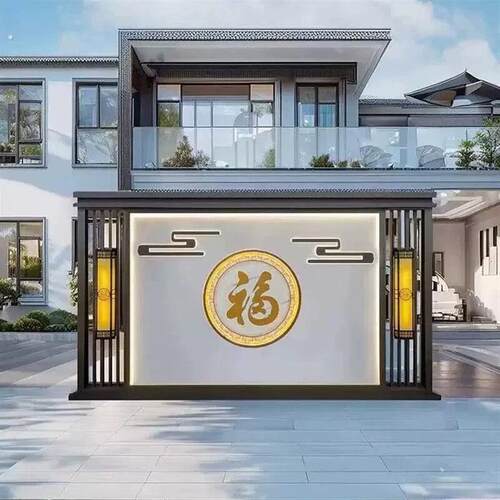 不锈钢影壁墙庭院福字迎门墙新中式入户屏风隔断户外流水景墙