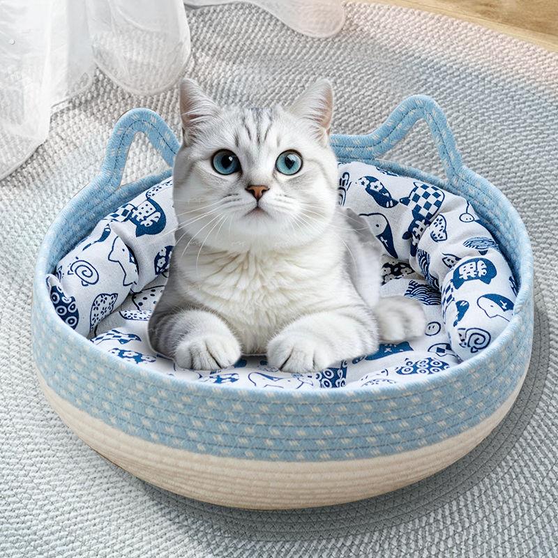 猫窝夏季凉席睡窝可水洗四季通用藤编手工编织猫咪窝狗窝宠物小窝