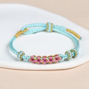 桃花结手链手工编织铃兰花手绳本命年可串珠半成品diy红绳男女