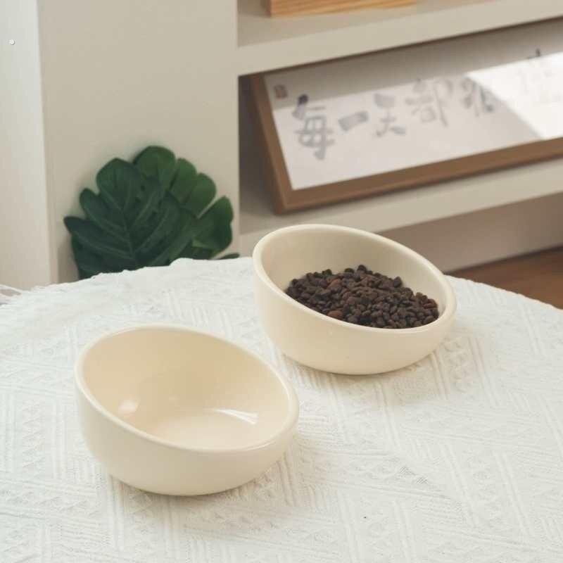 猫碗狗食盆陶瓷防打翻大口径斜口幼猫咪饭碗狗喝水斜口碗宠物专用