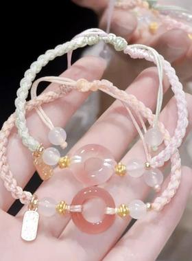 新中式民族国风手绳女童手串2024新款平安扣手炼闺蜜二人编织手饰