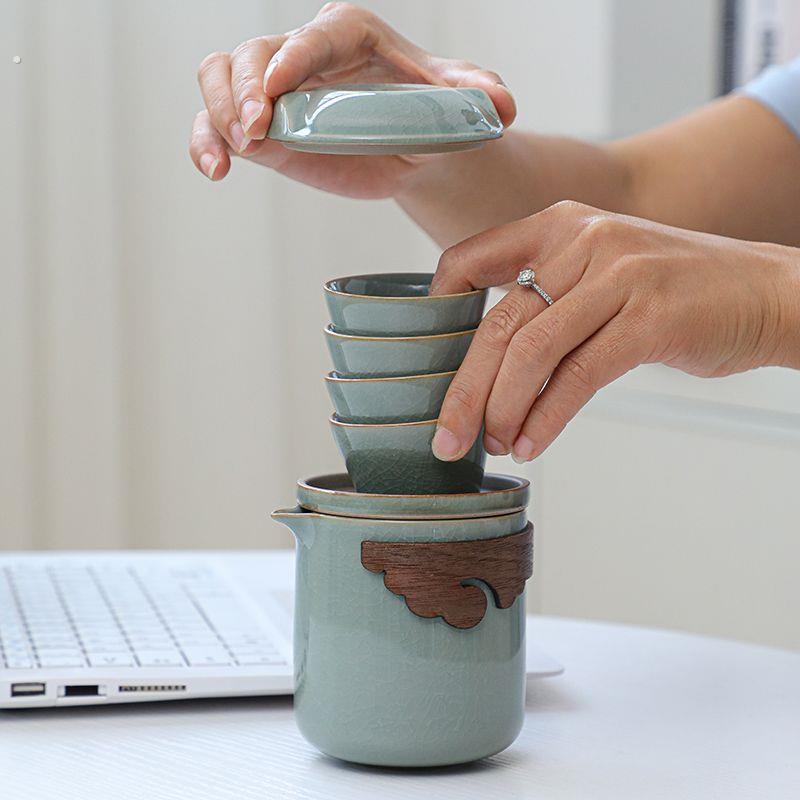 哥窑旅行茶具套装快客杯一壶四杯茶壶茶杯便携功夫茶具户外泡茶器