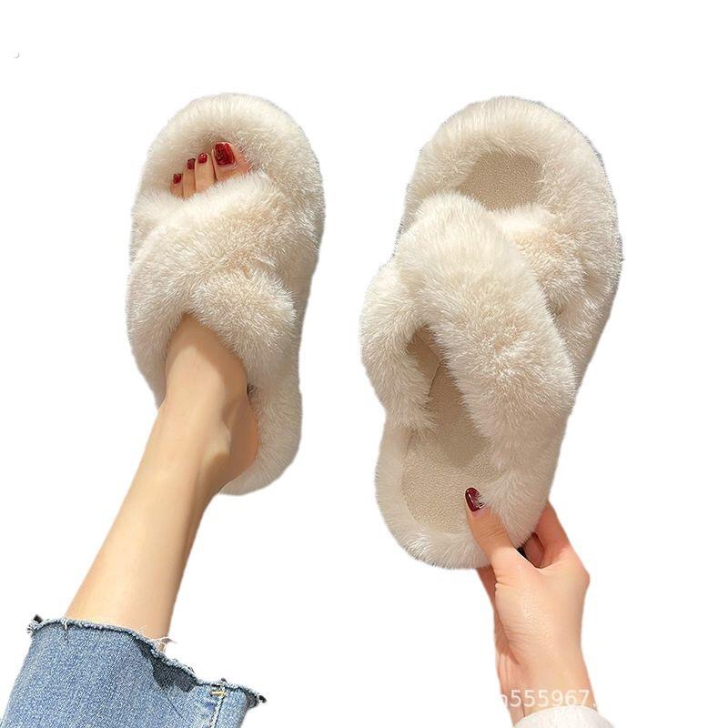 踩屎感毛毛拖鞋女外穿2024年春秋新款大码厚底毛绒办公室居家棉拖