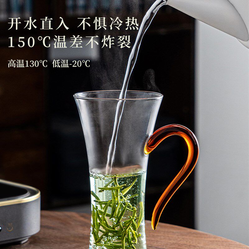 加厚茶杯玻璃杯泡绿茶专用男士高档带把手水杯绿茶杯水晶杯子