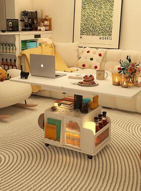 白色升降茶几可折叠餐桌移动推车茶桌茶台两用客厅沙发边柜全实木