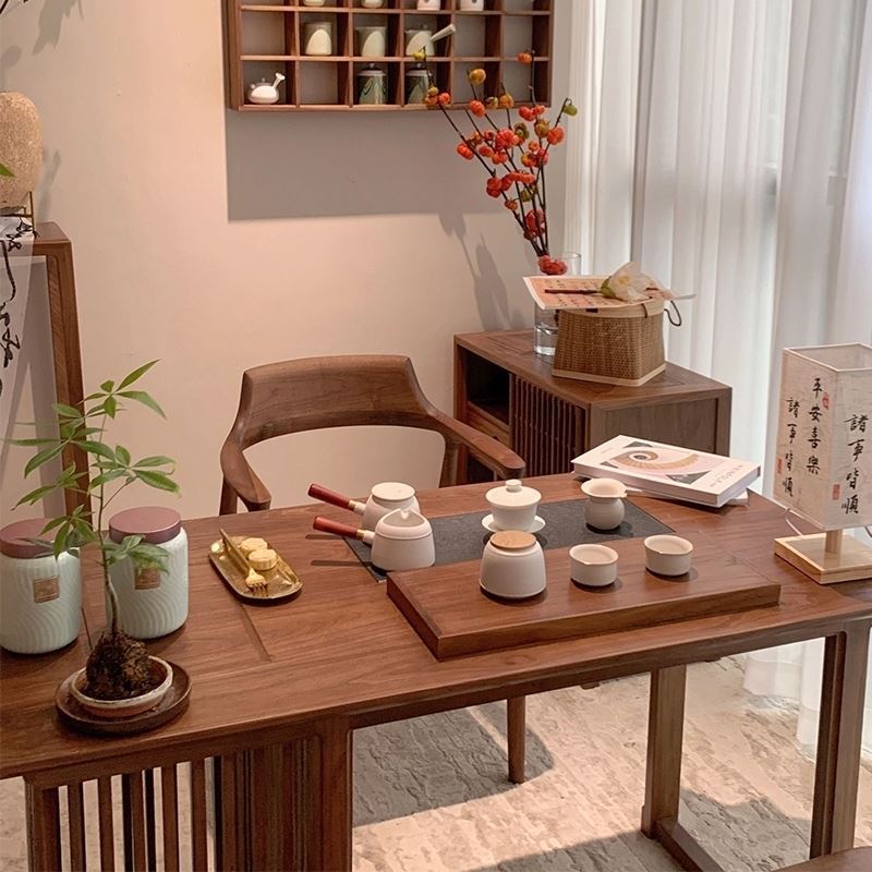 新中式阳台茶桌2024新款小型家用茶台套装实木胡桃木泡茶桌垒德株