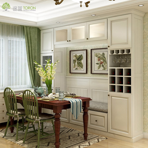 途蓝 实木卡座酒柜组合软包卡座沙发餐柜组合订做实木全屋定制