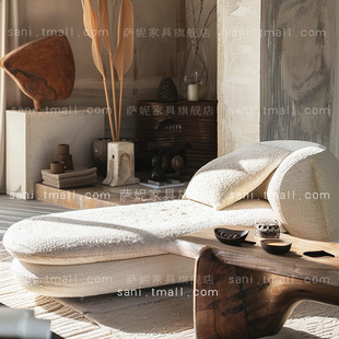 自然感卧室躺椅温馨奶油风 饰慵懒贵妃椅 羊羔绒休闲沙发 阳台装