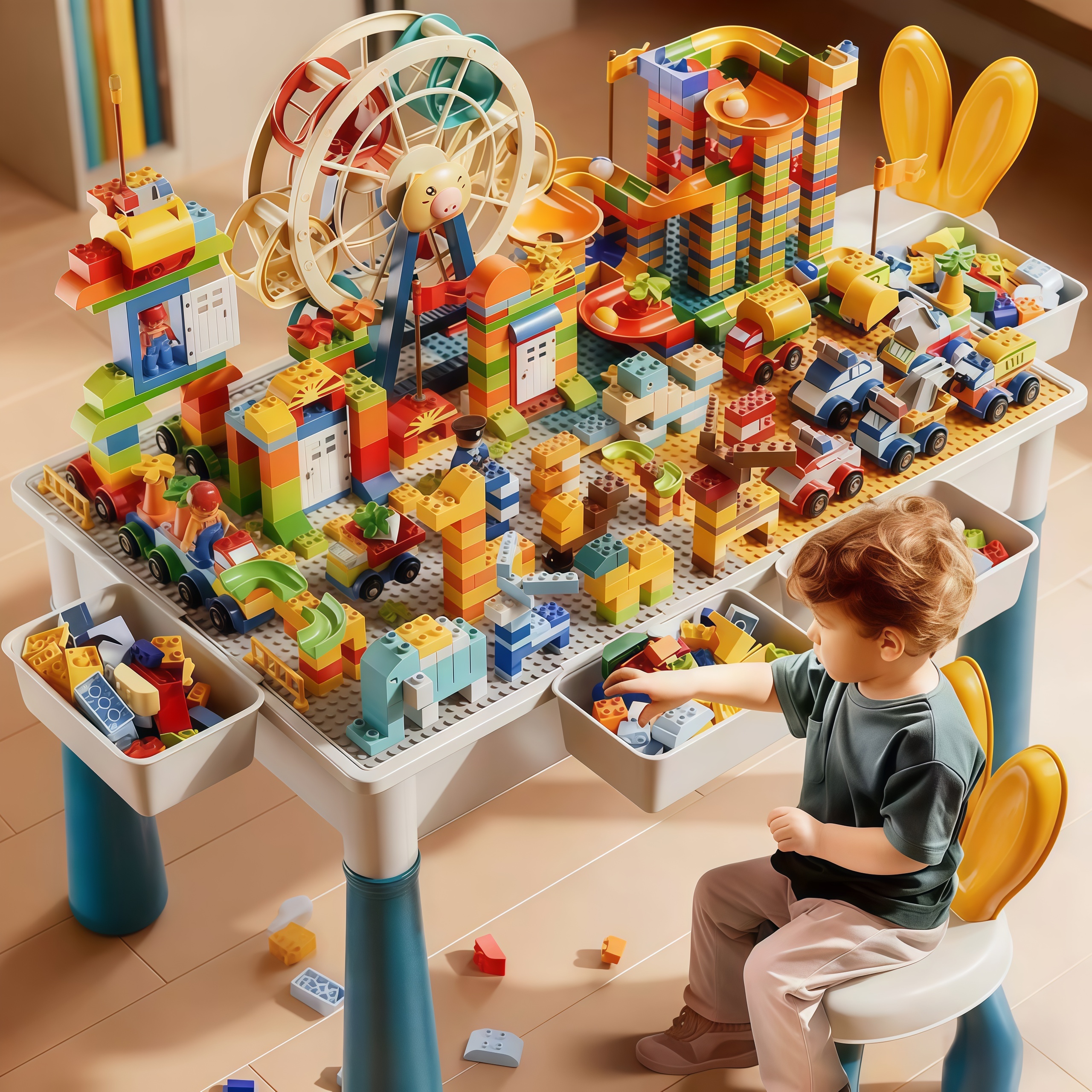 积木桌拼装玩具男孩3岁宝宝1拼图