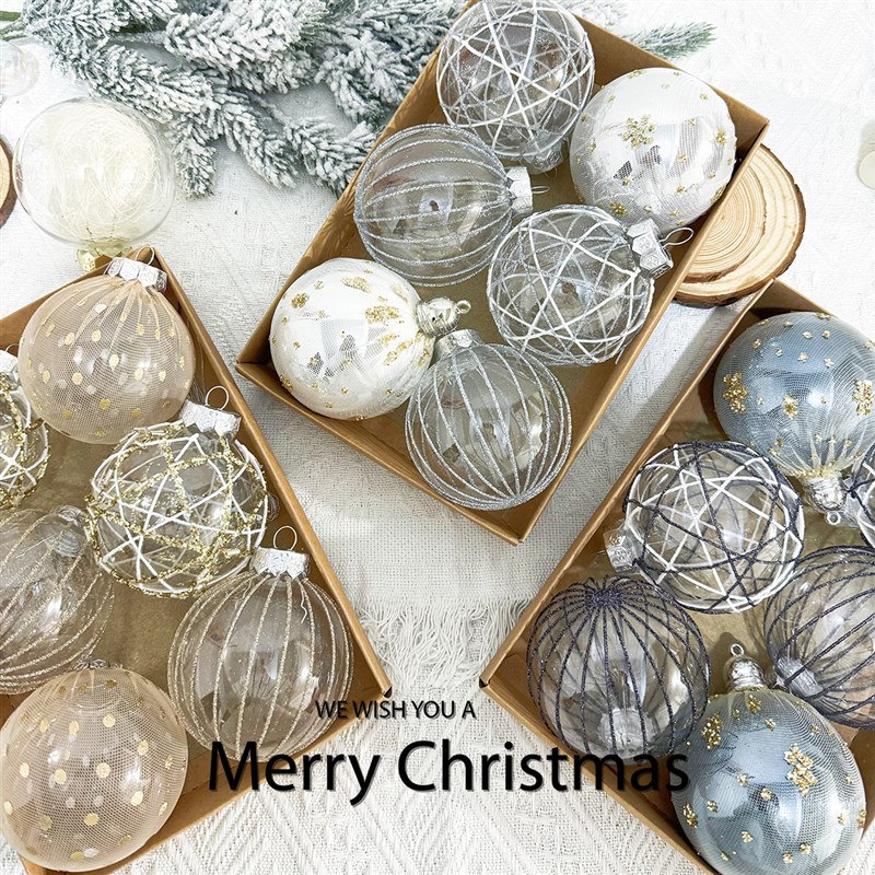 8cm手工彩绘金色银白色香槟色耶诞球耶诞树装饰品球彩球橱窗挂件