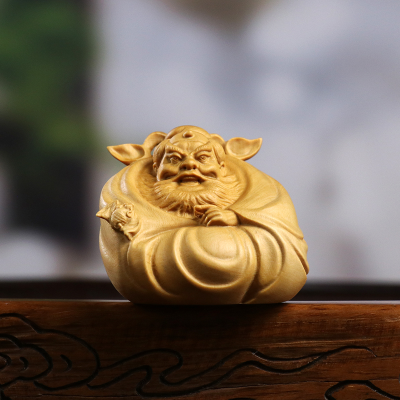 黄杨木雕招财赐福钟馗天师手把件实木人物工艺品中式家居装饰摆件
