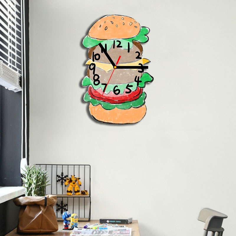 创意卡通挂钟客厅现代快餐店汉堡时钟个性静音家用表挂墙石英钟表