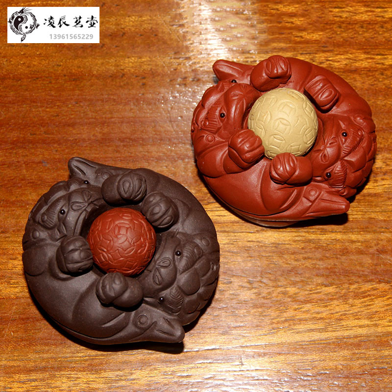 宜兴紫砂纯手工茶宠貔貅时来运转摆件茶台茶玩招财转运小精品可养