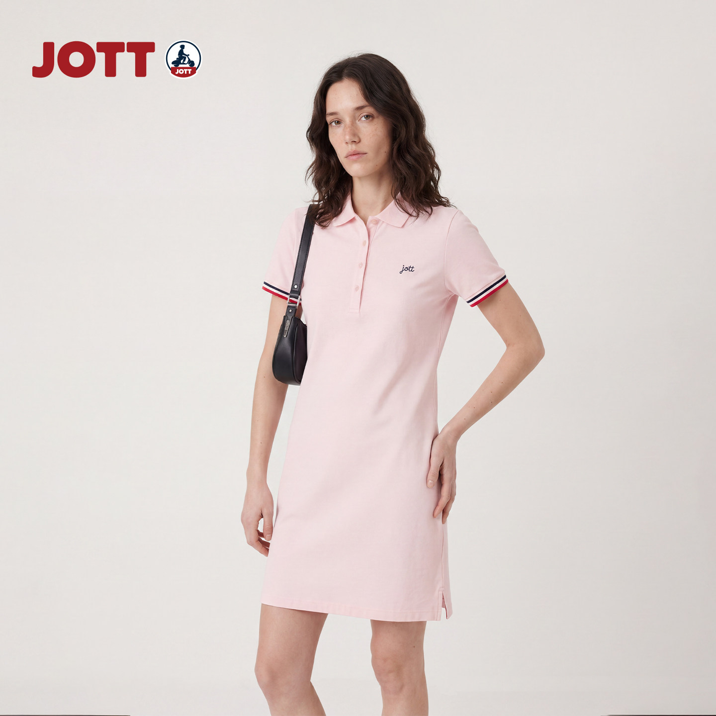 JOTT/多色可选粉色减龄polo裙子简约修身短袖连衣裙短裙女士夏季图片