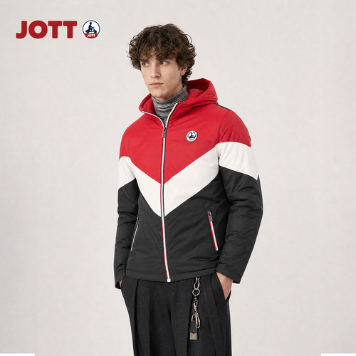 JOTT/专柜正品 连帽长袖羽绒服 休闲百搭拼色外套 男士秋冬款