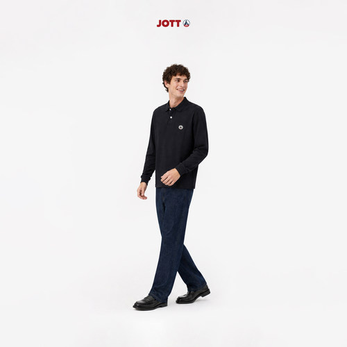 JOTT/商场同款翻领长袖polo衫简约通勤纯色上衣衣服男直筒春秋款