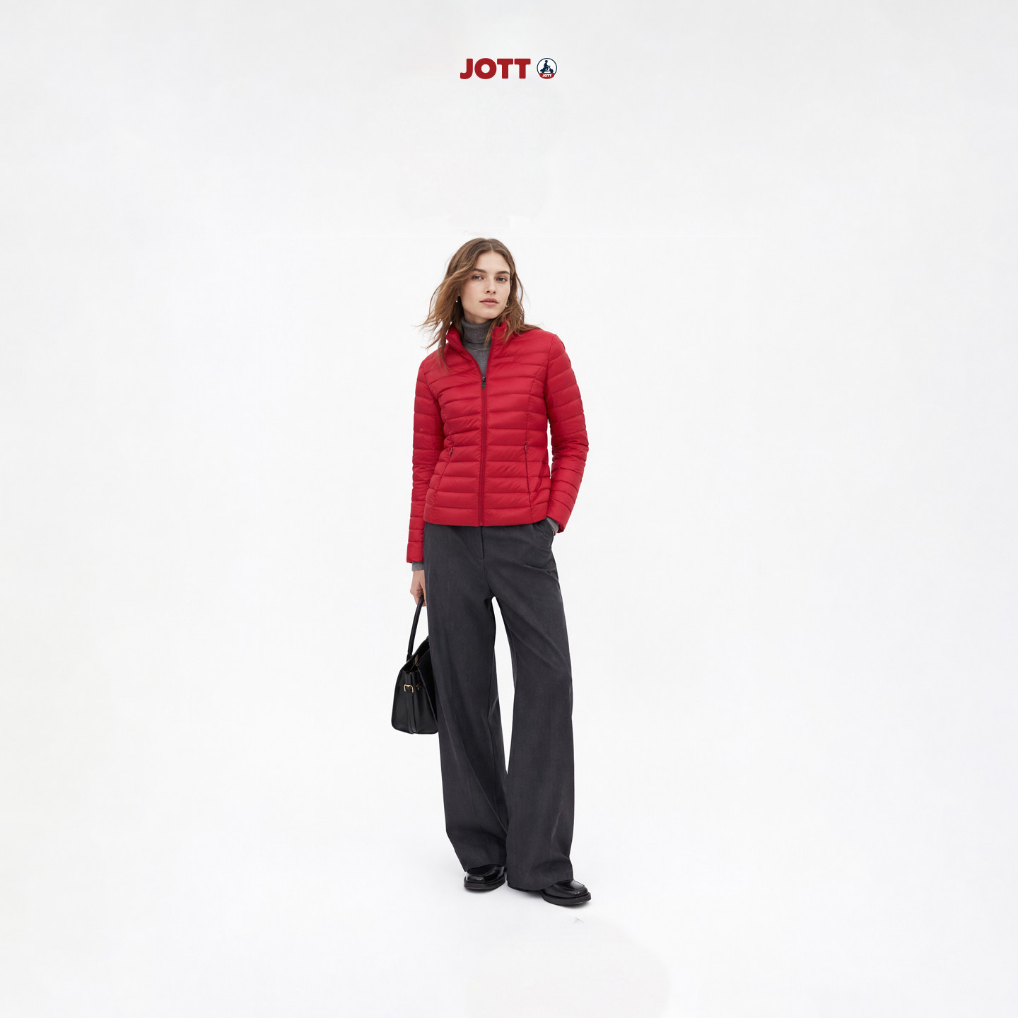 JOTT多色系女士羽绒服立领纯色休闲风日常都市通勤秋冬轻薄款外套