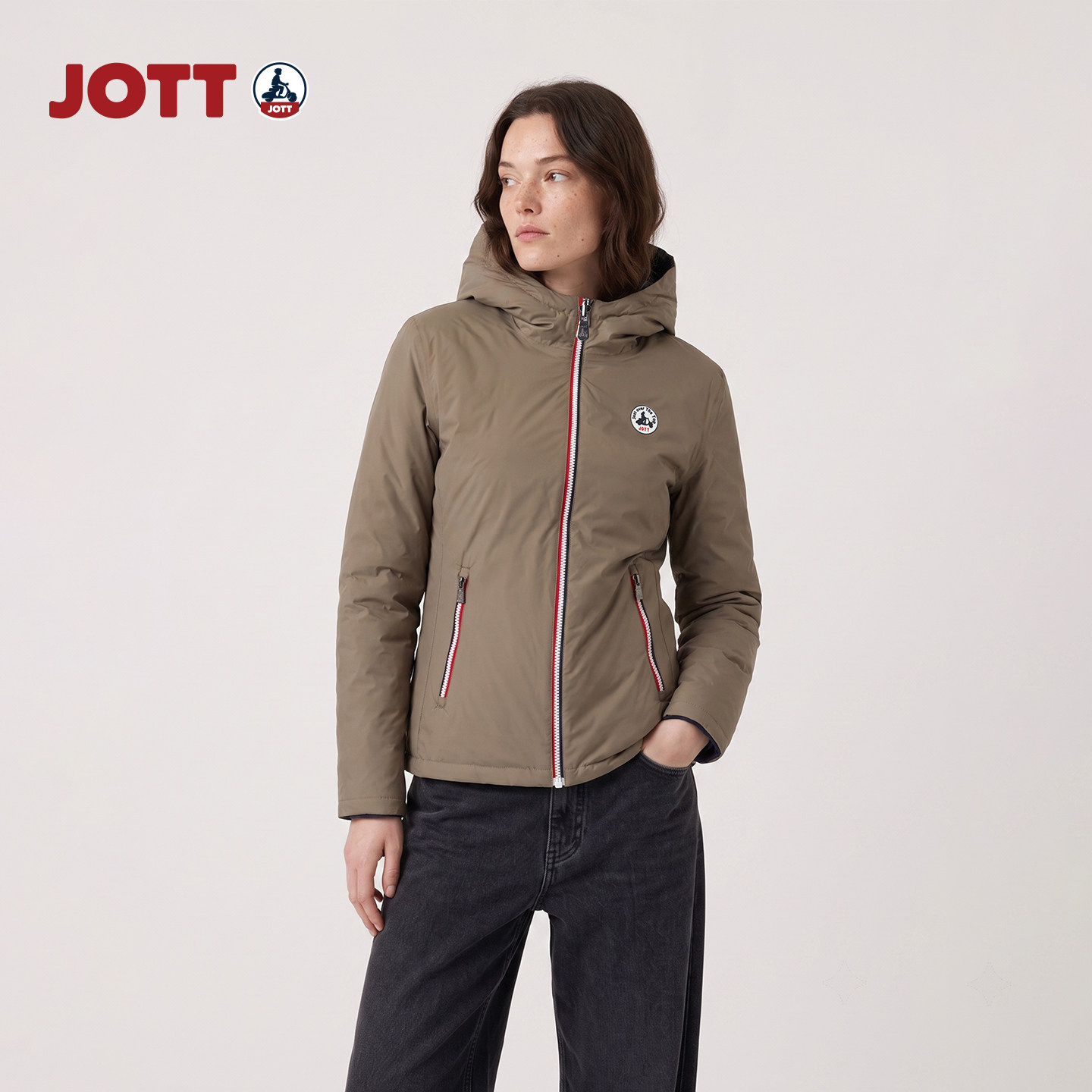 JOTT/轻薄两面可穿羽绒服 简约时尚长袖纯色外套连帽 女士秋冬款图片