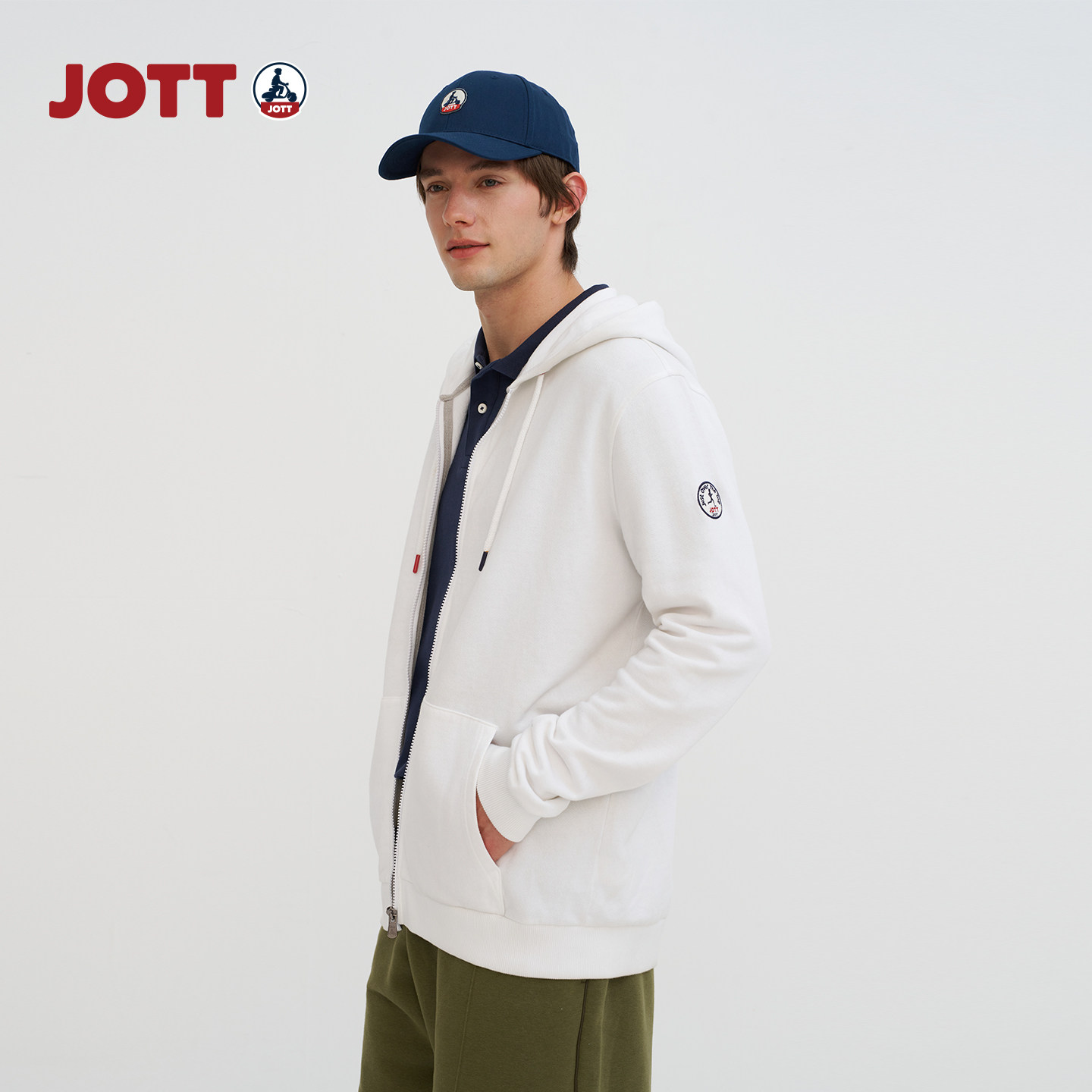 JOTT专柜正品丨男士卫衣连帽运动休闲刺绣小摩托LOGO纯棉开衫外套