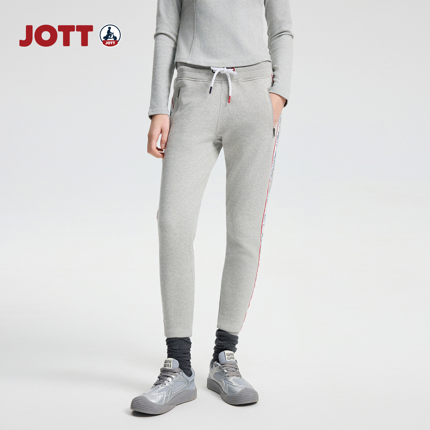 JOTT女士全棉针织长裤休闲百搭时尚简约舒适运动裤潮流时尚休闲裤,女装/女士精品,卫裤,淘宝优惠券,粉丝福利购,淘宝优惠卷