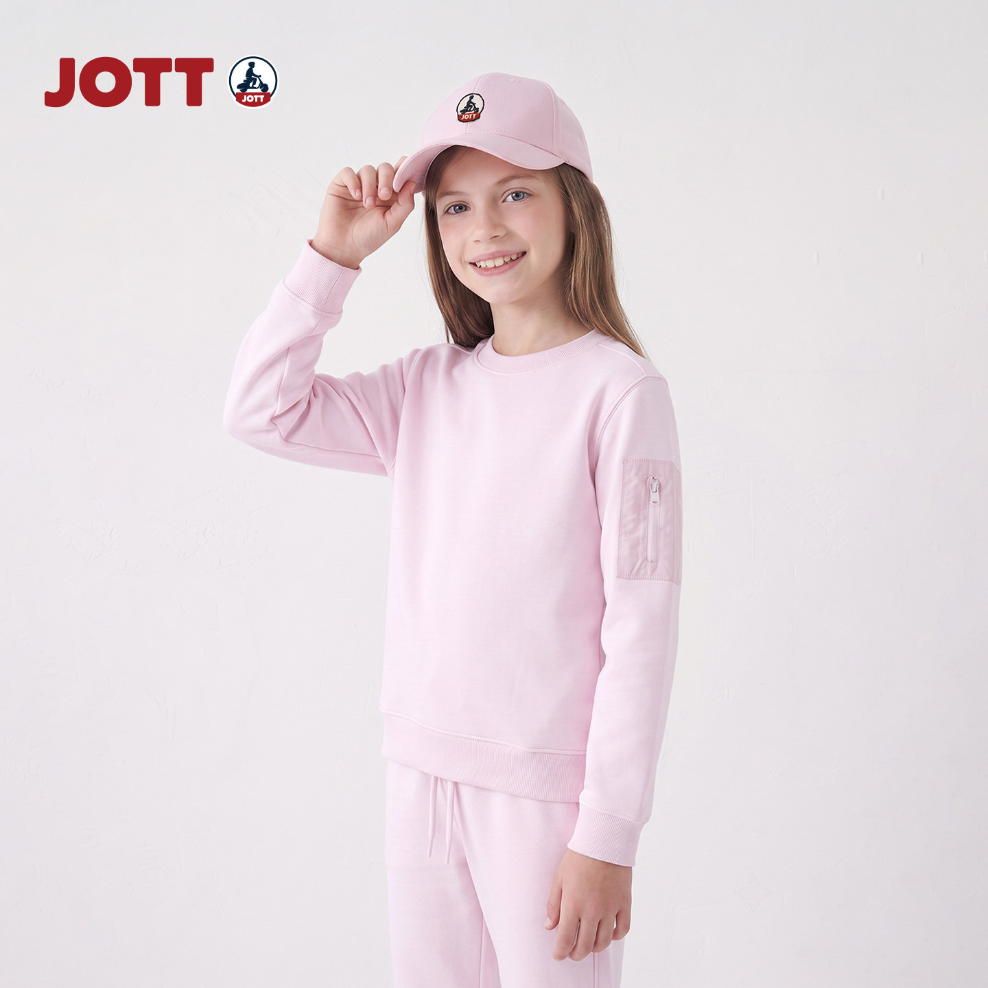 JOTT/舒适棉纯色针织卫衣 圆领长袖男女童装衣服上衣 儿童春秋款图片