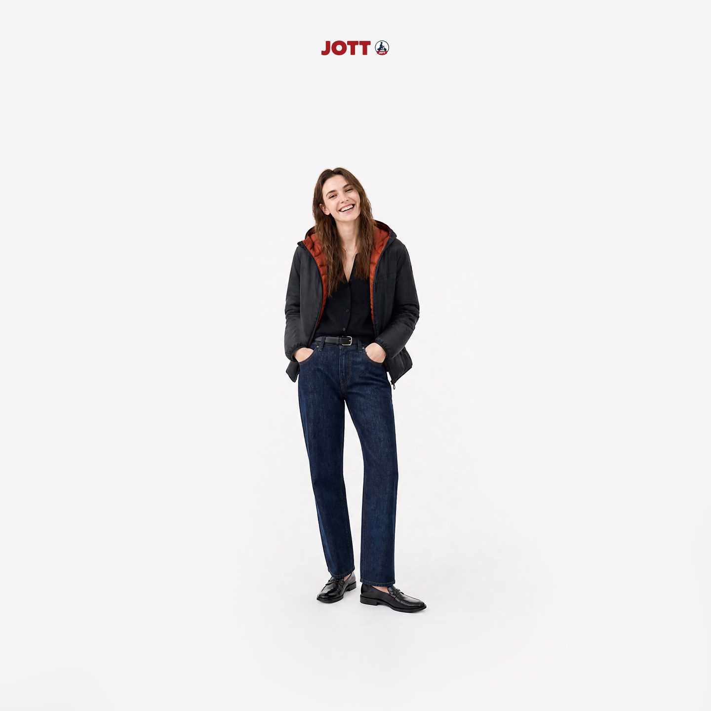 JOTT女士轻薄保暖羽绒服休闲百搭时尚运动风羽绒服设计感连帽外套