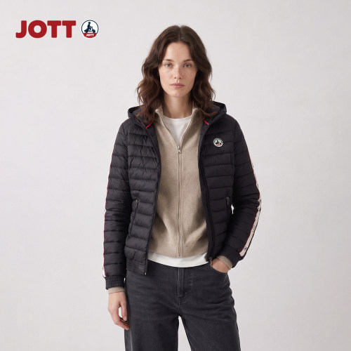 JOTT/轻薄排骨羽绒服 简约休闲长袖连帽短款外套 女士秋冬款
