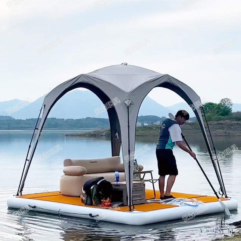 水上露营帐篷遮阳棚充气浮台海上浮排浮床户外钓鱼平台充气式