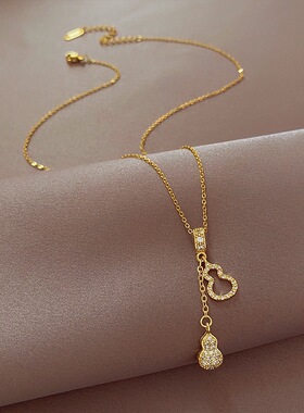 金色满钻双生葫芦项链女中国风网红百搭锁骨链设计感钛钢不掉色潮