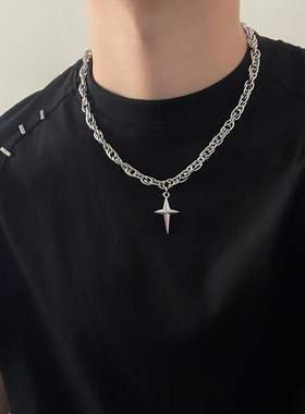 钛钢甜酷辣妹十字星项链ins嘻哈女毛衣链钢制冷淡风情侣不掉色男