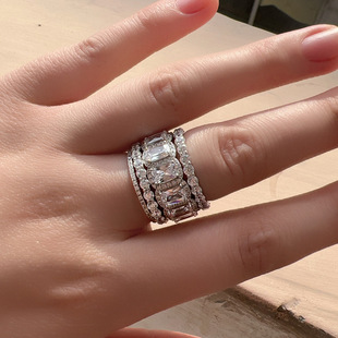 欧美ins风百搭叠戴风指环925纯银微镶锆石满钻组合套戒指时尚简约