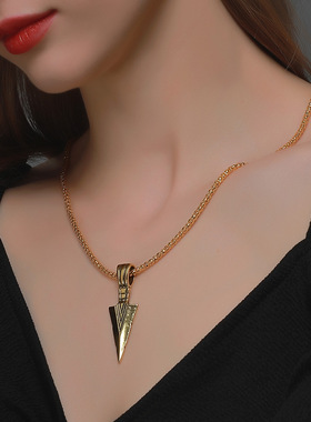 新款项饰 欧美个性男士三角矛头项链 复古金属箭头吊坠毛衣链