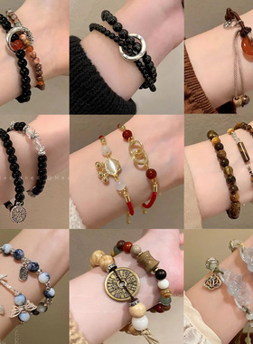 复古新中式蝴蝶结手链女高级感民族风如意锁小众手串编织手饰饰品