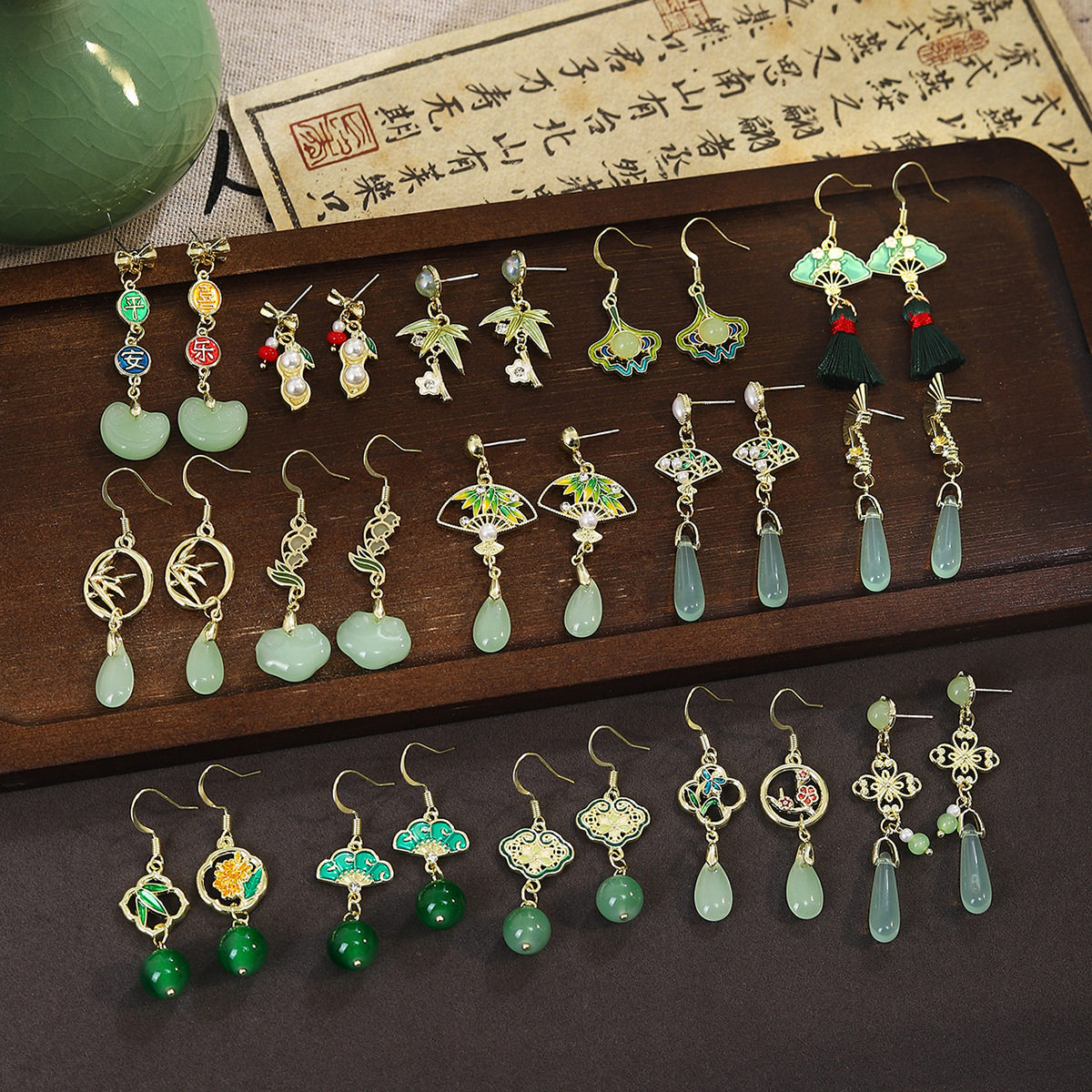 银针新中式翠绿扇形竹叶长款流苏耳饰 古风清新甜美古装旗袍耳钩,饰品/流行首饰/时尚饰品新,耳环,淘宝优惠券,粉丝福利购,淘宝优惠卷