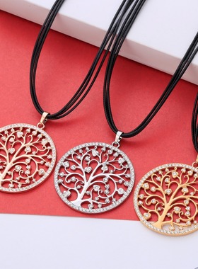 欧美畅销圆环大树生命之树吊坠项链轻奢宴会婚庆女百搭锁骨链