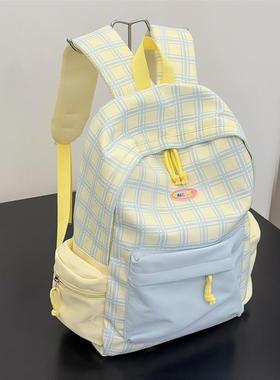 奶黄色书包初高中女生高颜值ins小众日系大容量多巴胺清新双肩包