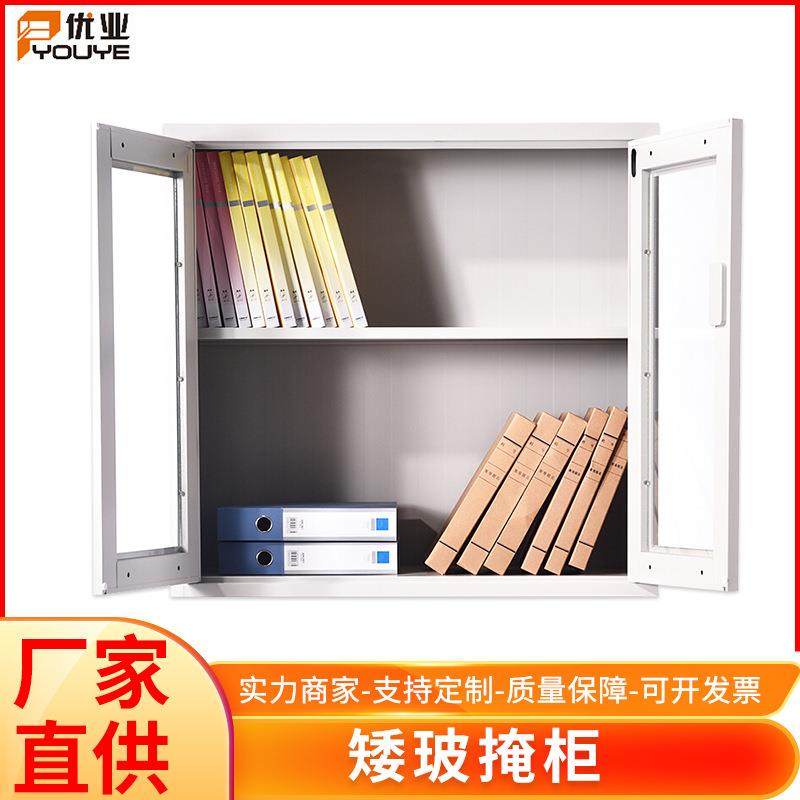 现货铁皮资料柜玻璃门分体带锁文件柜钢制储物柜落地矮柜