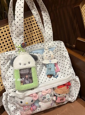 少女心波点二次元痛包帆布包大容量托特包百搭单肩包包通勤韩系包