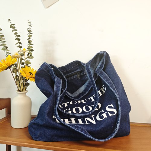 章若楠同款牛仔帆布包单肩托特包