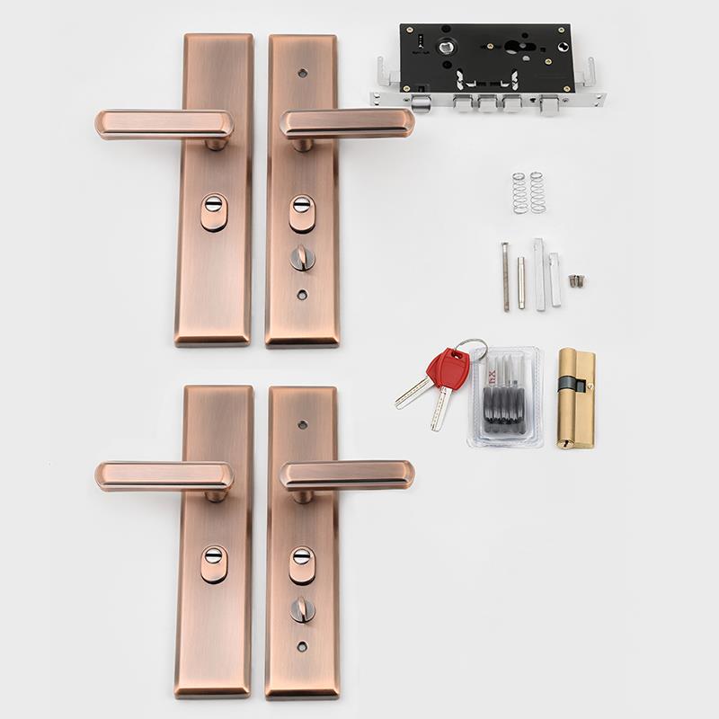 防盗门锁套装锁具家用通用型红古铜不锈钢把手锁大门锁室内门锁心