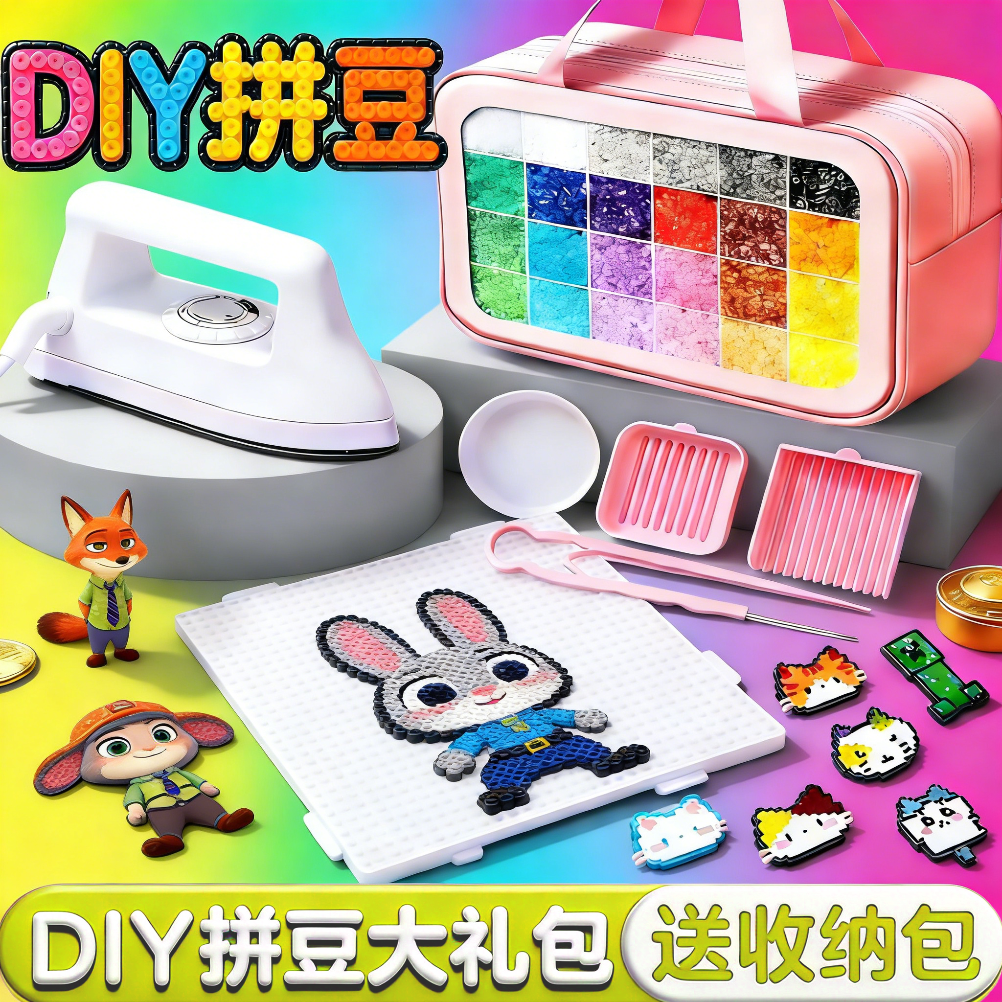 拼豆豆材料包全套工具专业熨斗儿童手工diy玩具女孩融合豆补充包,玩具/童车/益智/积木/模型,拼豆/拼豆工具,淘宝优惠券,粉丝福利购,淘宝优惠卷