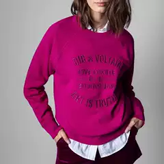 French Design! Heavy-Duty Letter Embroidery, Simple and Versatile, Raglan Sleeves, Round Neck, Long-Sleeved Sweatshirt for Women