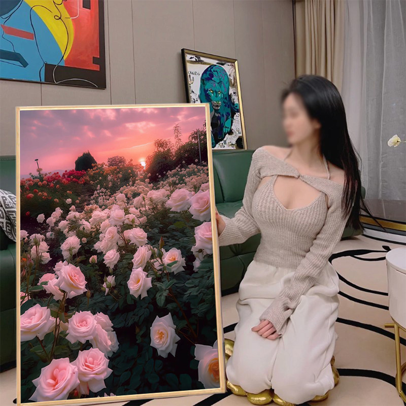 绝美玫瑰花海钻石画十字绣粘贴手工