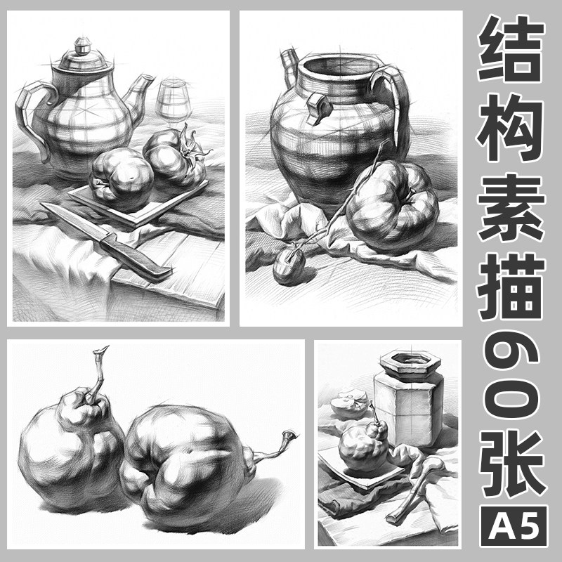 结构静物素描少儿初中艺考美术画室范画临摹卡单体组合清图素