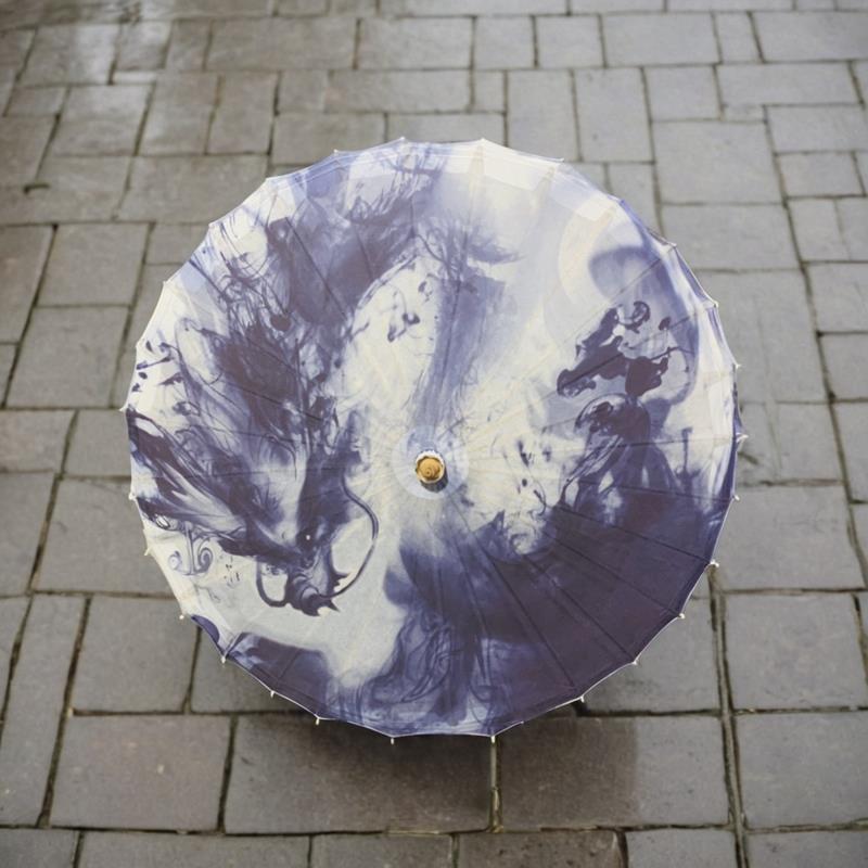 马面裙泸州非遗太阳伞手动男士墨龙工艺伞中国风雨晒伞