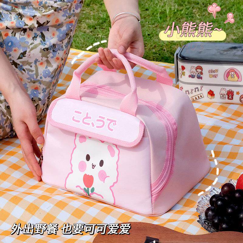 可爱风手提便当包饭盒袋保温外出保温餐包兜手拎上班生午餐袋