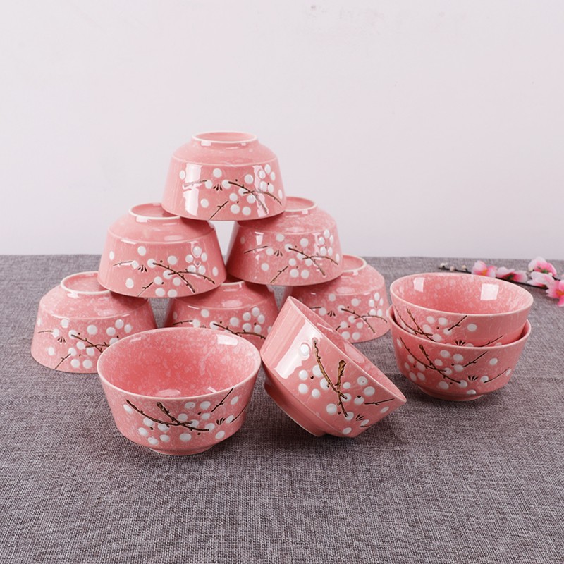 碗日式餐具雪花瓷釉下彩简约可爱吃饭碗饭碗装泡面碗个装