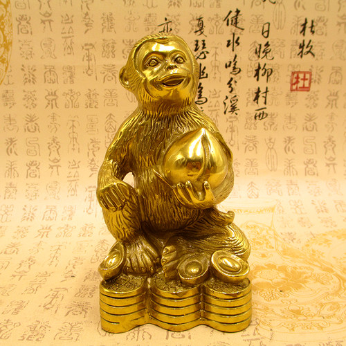 猴元宝猴吃桃猴工艺品招财金猴家居摆设