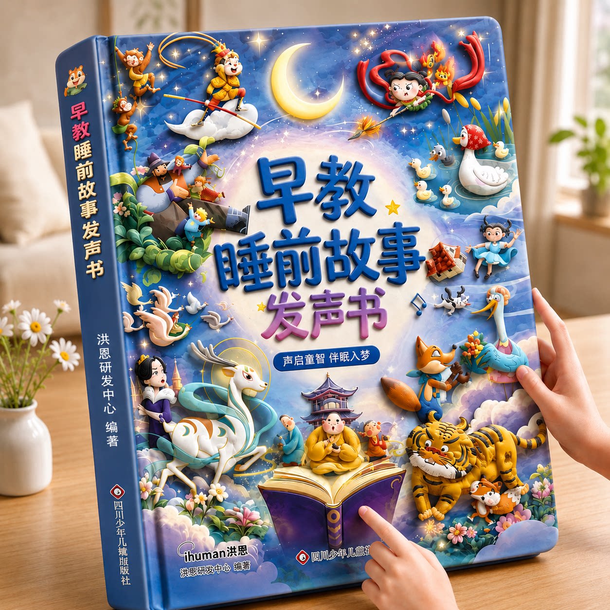 会说话的洪恩早教睡前故事发声书学习机0-9岁宝宝儿童启蒙有声读物哄睡神器趣味儿歌识字英语点读书亲子共读幼儿园益智玩具早教机1